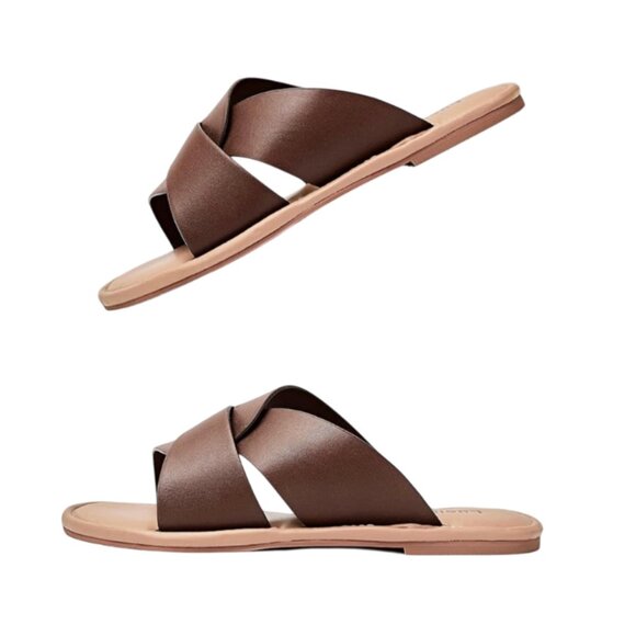 NEW Luoika Women's Wide Width Flat Slides Sandals in Brown Size 9.5 X-Wide - Picture 3 of 8